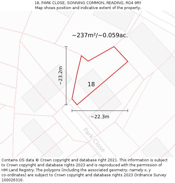 18, PARK CLOSE, SONNING COMMON, READING, RG4 9RY: Plot and title map