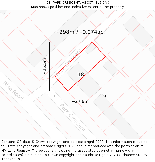 18, PARK CRESCENT, ASCOT, SL5 0AX: Plot and title map