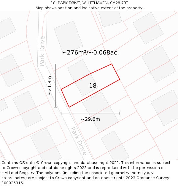 18, PARK DRIVE, WHITEHAVEN, CA28 7RT: Plot and title map