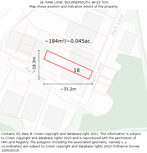 18, PARK LANE, BOURNEMOUTH, BH10 7DG: Plot and title map