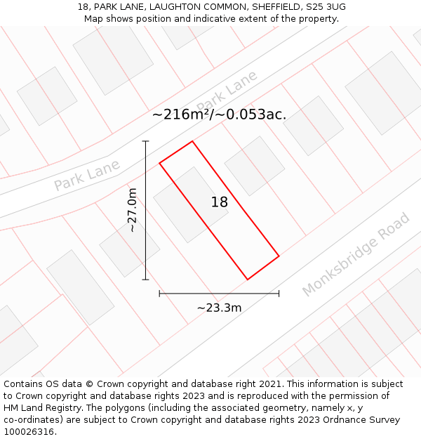 18, PARK LANE, LAUGHTON COMMON, SHEFFIELD, S25 3UG: Plot and title map