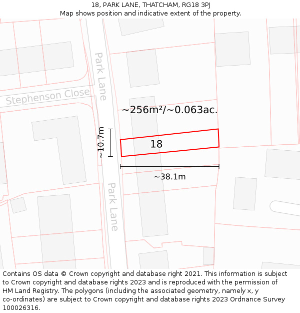 18, PARK LANE, THATCHAM, RG18 3PJ: Plot and title map