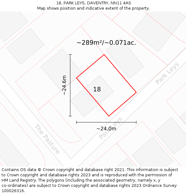 18, PARK LEYS, DAVENTRY, NN11 4AS: Plot and title map