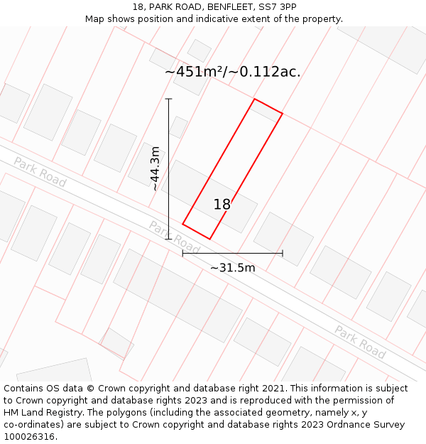 18, PARK ROAD, BENFLEET, SS7 3PP: Plot and title map