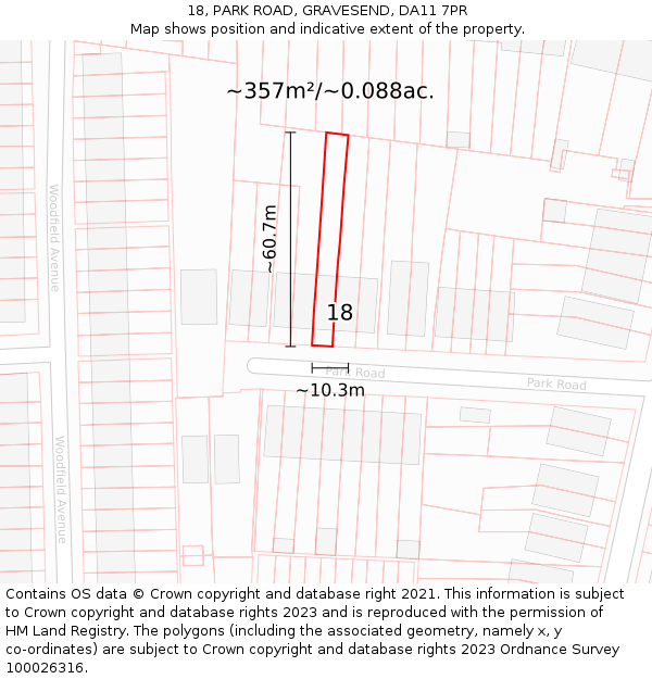 18, PARK ROAD, GRAVESEND, DA11 7PR: Plot and title map