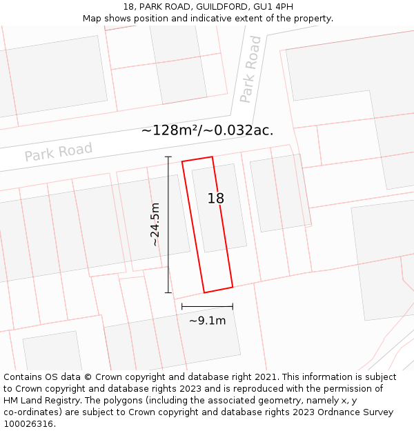 18, PARK ROAD, GUILDFORD, GU1 4PH: Plot and title map
