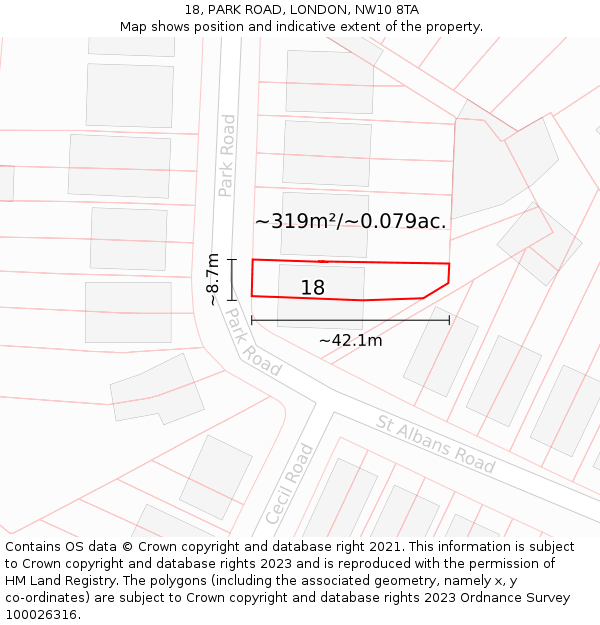 18, PARK ROAD, LONDON, NW10 8TA: Plot and title map