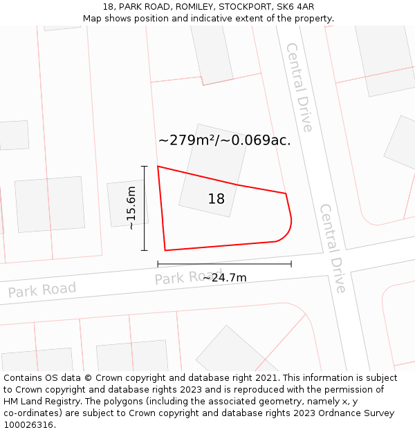 18, PARK ROAD, ROMILEY, STOCKPORT, SK6 4AR: Plot and title map