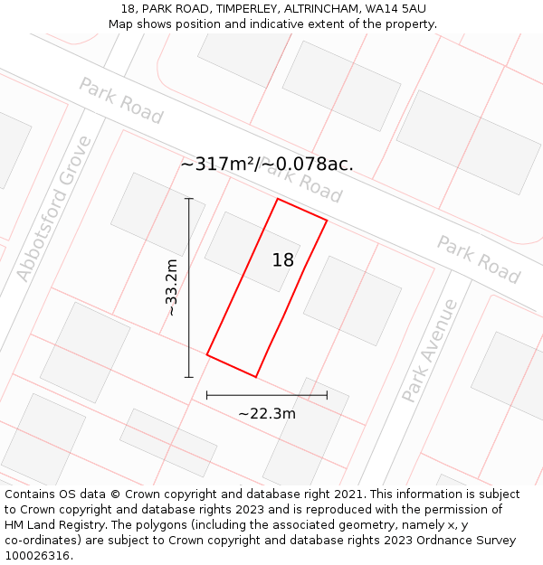 18, PARK ROAD, TIMPERLEY, ALTRINCHAM, WA14 5AU: Plot and title map