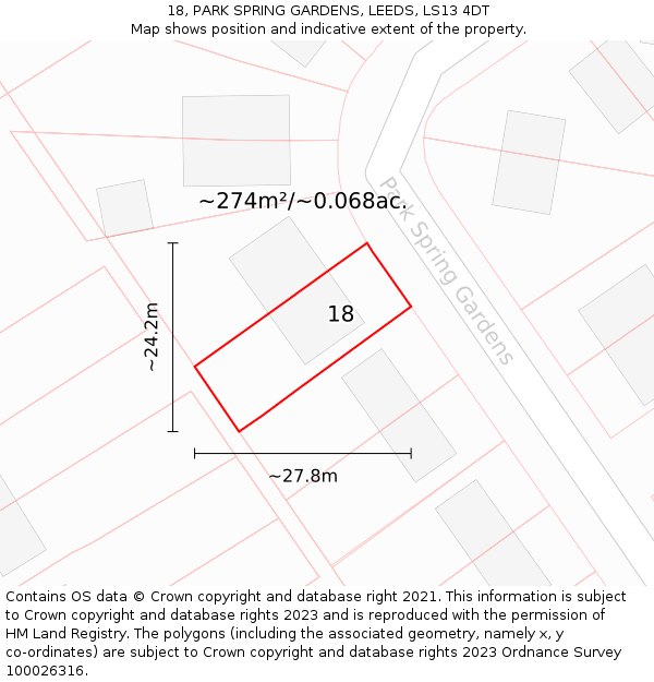 18, PARK SPRING GARDENS, LEEDS, LS13 4DT: Plot and title map