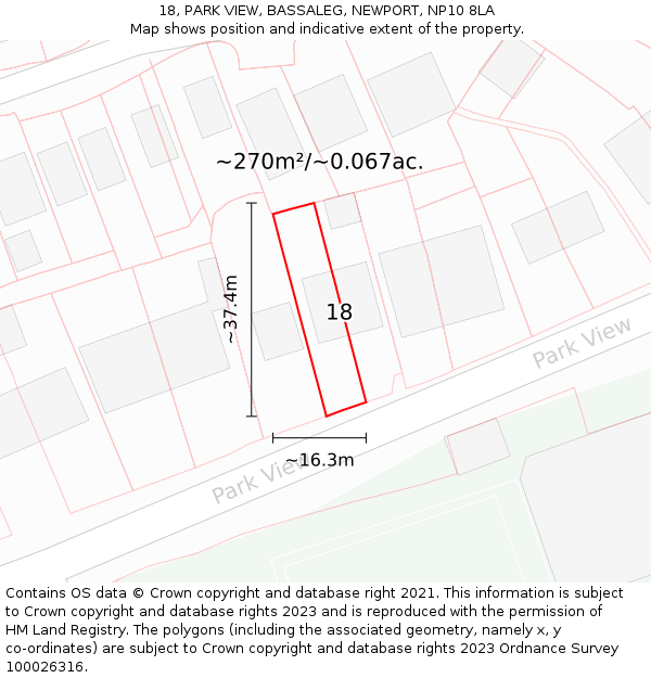 18, PARK VIEW, BASSALEG, NEWPORT, NP10 8LA: Plot and title map