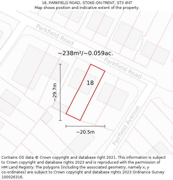18, PARKFIELD ROAD, STOKE-ON-TRENT, ST3 4NT: Plot and title map