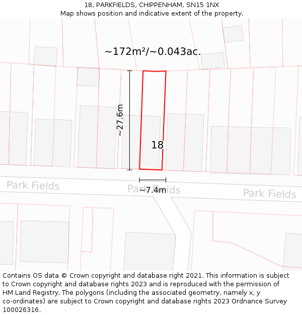 18, PARKFIELDS, CHIPPENHAM, SN15 1NX: Plot and title map