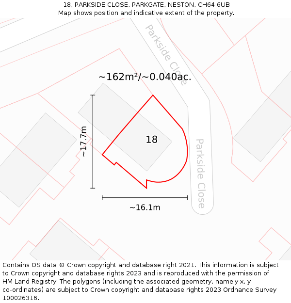18, PARKSIDE CLOSE, PARKGATE, NESTON, CH64 6UB: Plot and title map