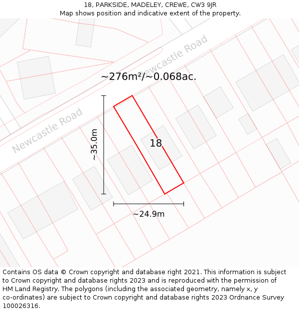 18, PARKSIDE, MADELEY, CREWE, CW3 9JR: Plot and title map