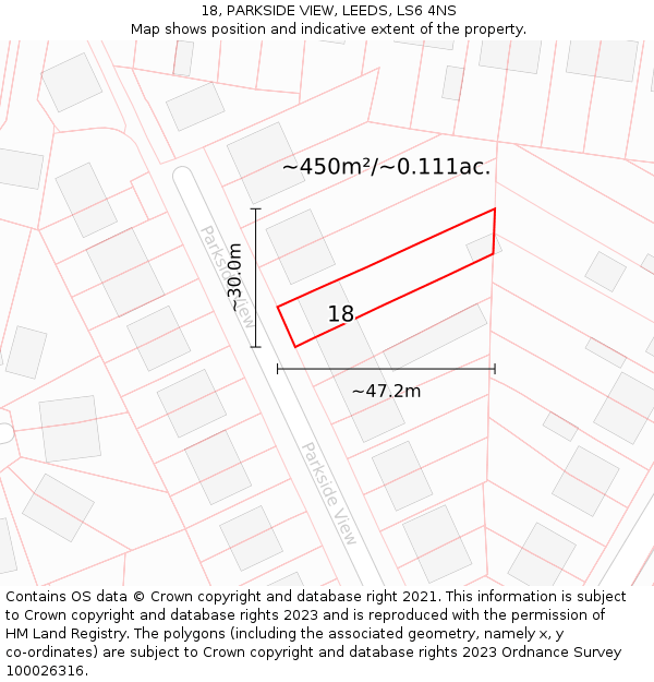 18, PARKSIDE VIEW, LEEDS, LS6 4NS: Plot and title map