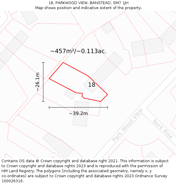 18, PARKWOOD VIEW, BANSTEAD, SM7 1JH: Plot and title map