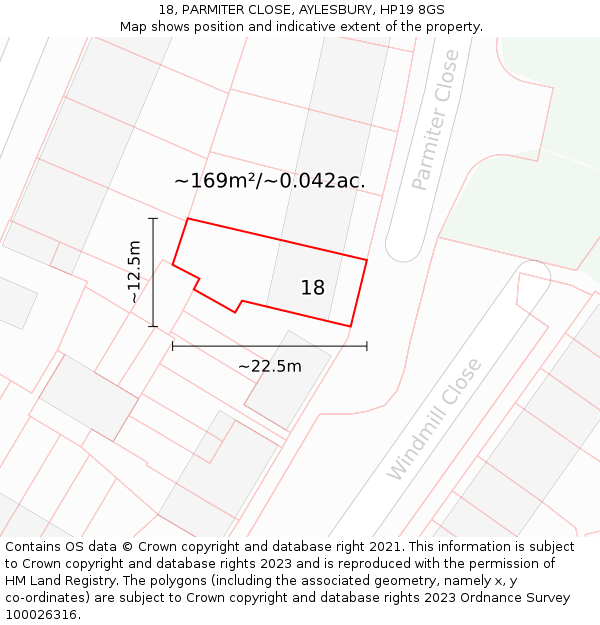 18, PARMITER CLOSE, AYLESBURY, HP19 8GS: Plot and title map