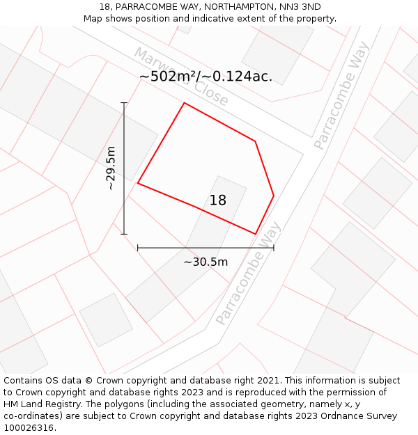18, PARRACOMBE WAY, NORTHAMPTON, NN3 3ND: Plot and title map