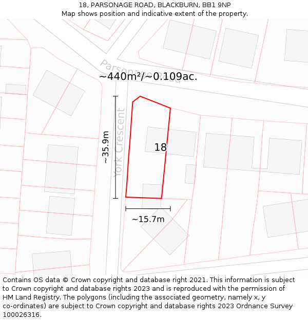 18, PARSONAGE ROAD, BLACKBURN, BB1 9NP: Plot and title map