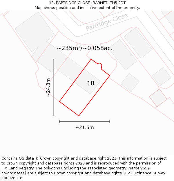18, PARTRIDGE CLOSE, BARNET, EN5 2DT: Plot and title map