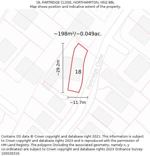18, PARTRIDGE CLOSE, NORTHAMPTON, NN2 8BL: Plot and title map
