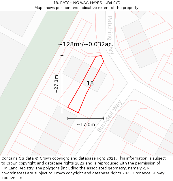 18, PATCHING WAY, HAYES, UB4 9YD: Plot and title map