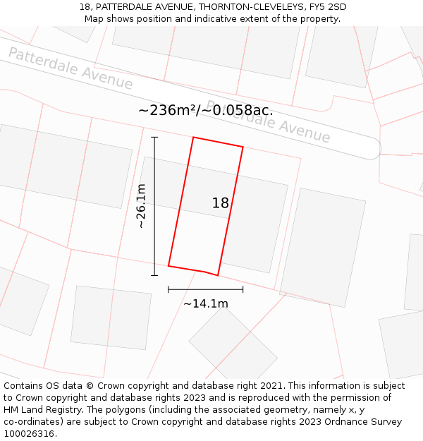 18, PATTERDALE AVENUE, THORNTON-CLEVELEYS, FY5 2SD: Plot and title map