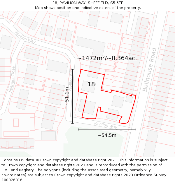 18, PAVILION WAY, SHEFFIELD, S5 6EE: Plot and title map