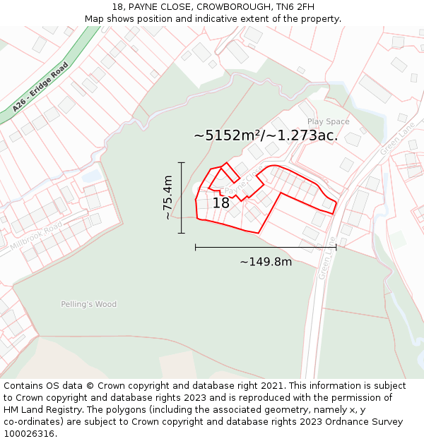 18, PAYNE CLOSE, CROWBOROUGH, TN6 2FH: Plot and title map