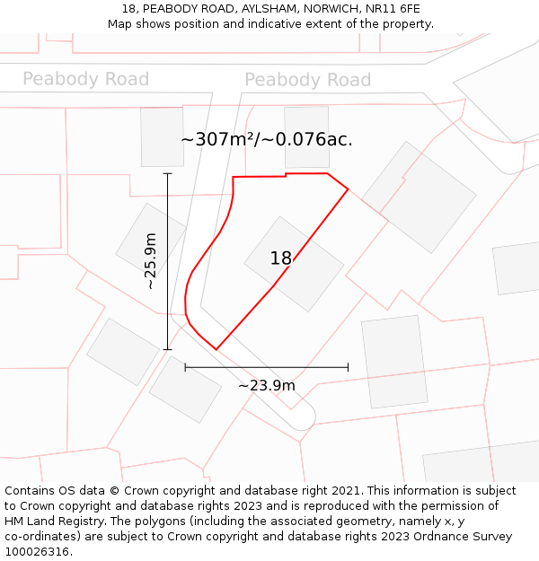 18, PEABODY ROAD, AYLSHAM, NORWICH, NR11 6FE: Plot and title map