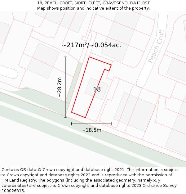 18, PEACH CROFT, NORTHFLEET, GRAVESEND, DA11 8ST: Plot and title map