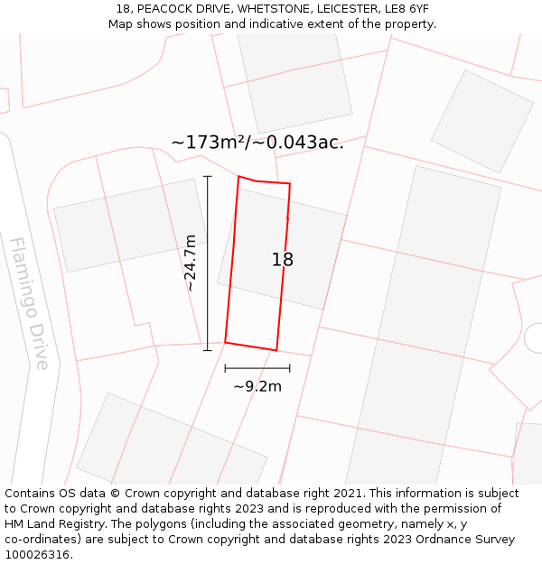 18, PEACOCK DRIVE, WHETSTONE, LEICESTER, LE8 6YF: Plot and title map