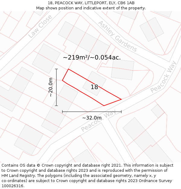 18, PEACOCK WAY, LITTLEPORT, ELY, CB6 1AB: Plot and title map