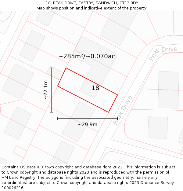 18, PEAK DRIVE, EASTRY, SANDWICH, CT13 0DY: Plot and title map