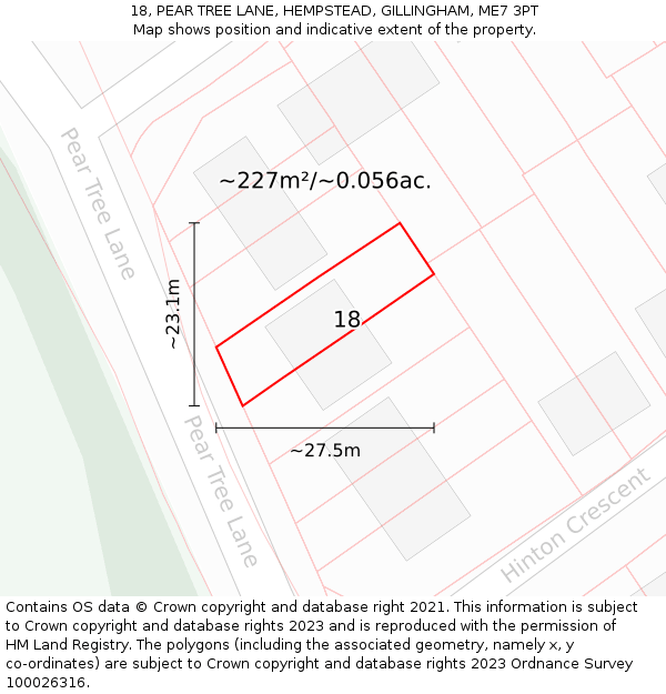 18, PEAR TREE LANE, HEMPSTEAD, GILLINGHAM, ME7 3PT: Plot and title map