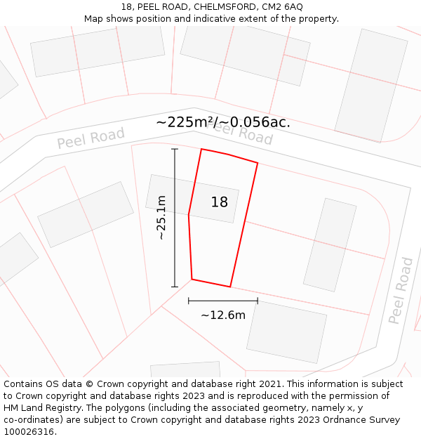 18, PEEL ROAD, CHELMSFORD, CM2 6AQ: Plot and title map