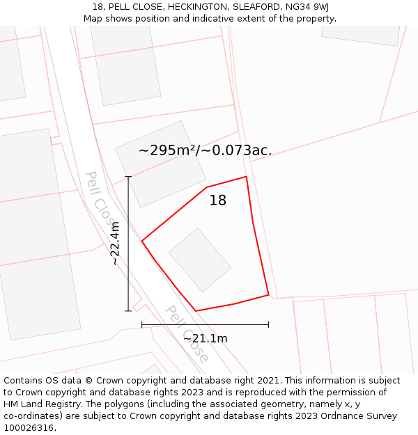 18, PELL CLOSE, HECKINGTON, SLEAFORD, NG34 9WJ: Plot and title map