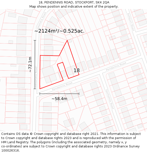 18, PENDENNIS ROAD, STOCKPORT, SK4 2QA: Plot and title map
