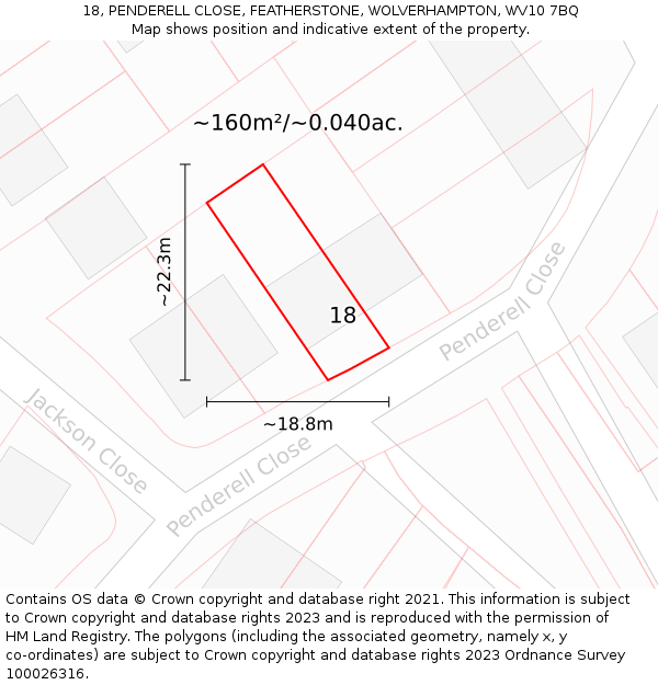 18, PENDERELL CLOSE, FEATHERSTONE, WOLVERHAMPTON, WV10 7BQ: Plot and title map