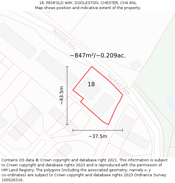 18, PENFOLD WAY, DODLESTON, CHESTER, CH4 9NL: Plot and title map