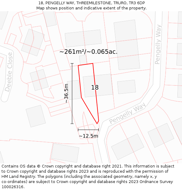 18, PENGELLY WAY, THREEMILESTONE, TRURO, TR3 6DP: Plot and title map
