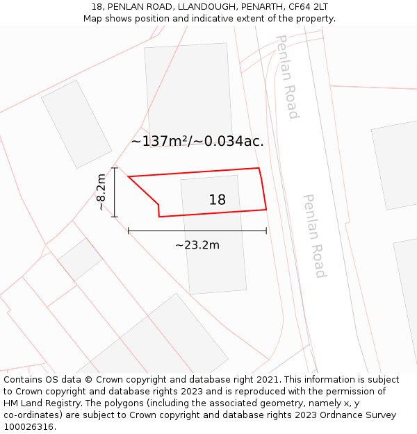 18, PENLAN ROAD, LLANDOUGH, PENARTH, CF64 2LT: Plot and title map