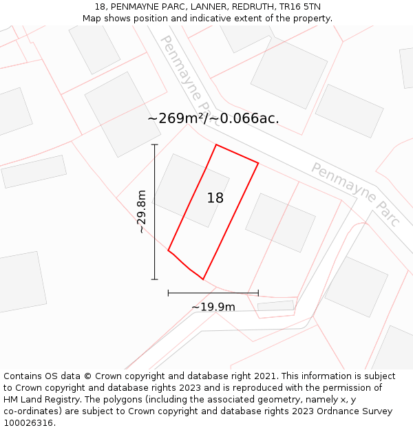 18, PENMAYNE PARC, LANNER, REDRUTH, TR16 5TN: Plot and title map