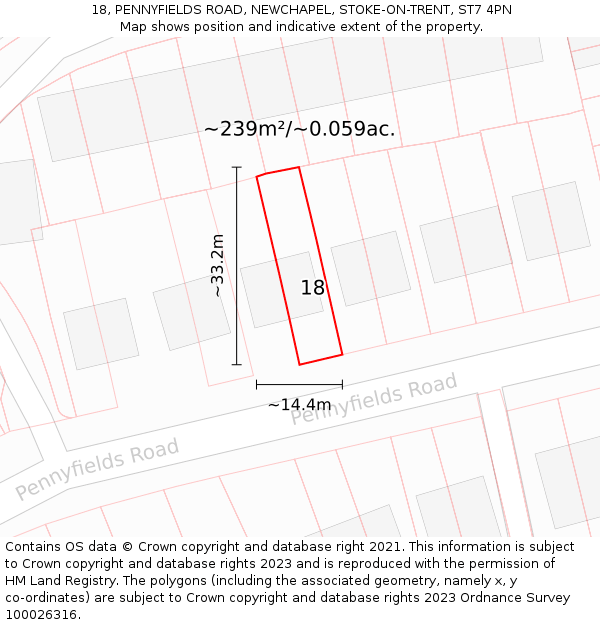 18, PENNYFIELDS ROAD, NEWCHAPEL, STOKE-ON-TRENT, ST7 4PN: Plot and title map