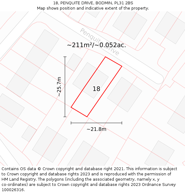 18, PENQUITE DRIVE, BODMIN, PL31 2BS: Plot and title map