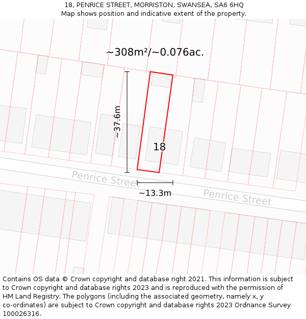 18, PENRICE STREET, MORRISTON, SWANSEA, SA6 6HQ: Plot and title map