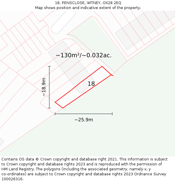 18, PENSCLOSE, WITNEY, OX28 2EQ: Plot and title map