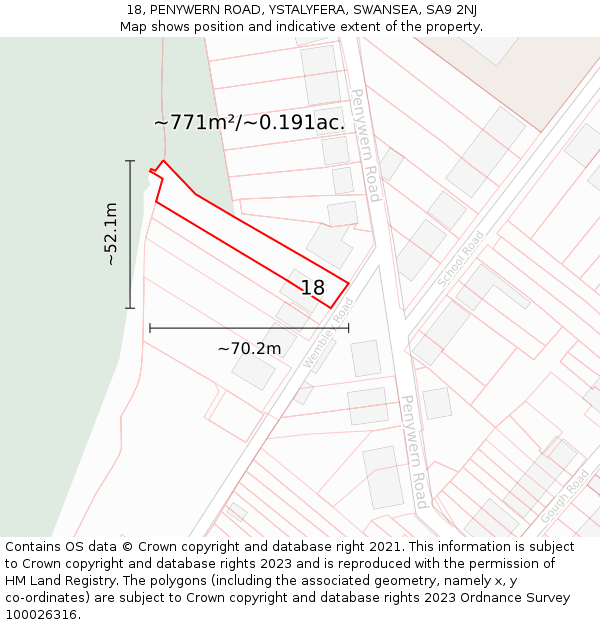 18, PENYWERN ROAD, YSTALYFERA, SWANSEA, SA9 2NJ: Plot and title map