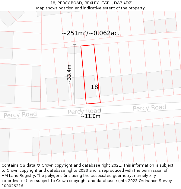 18, PERCY ROAD, BEXLEYHEATH, DA7 4DZ: Plot and title map